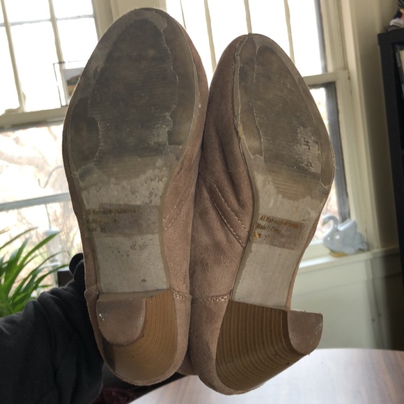 Faux suede stacked heel booties • Grayish Tan • 7.5 - 7 1/2 - Picture 5 of 7
